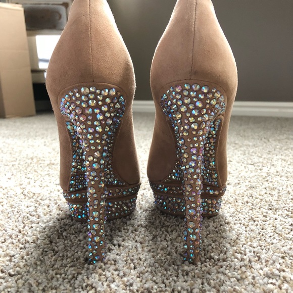 Sz 4 Brian Atwood Francoise Rhinestone Suede Pump - Picture 7 of 8